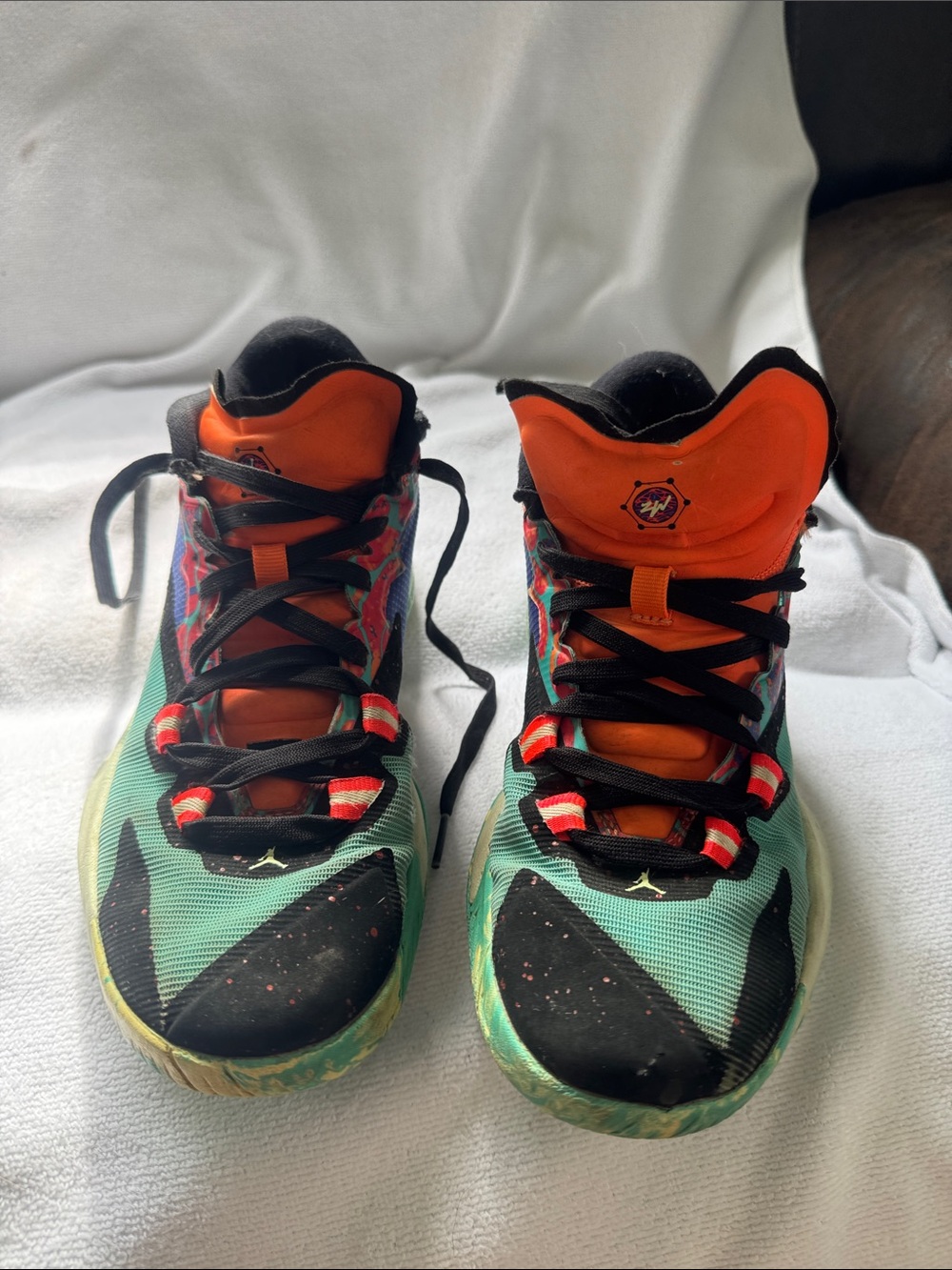 Nike Kids High-Top Sneakers in Mint Green, Orange & Black Zion 1 project z